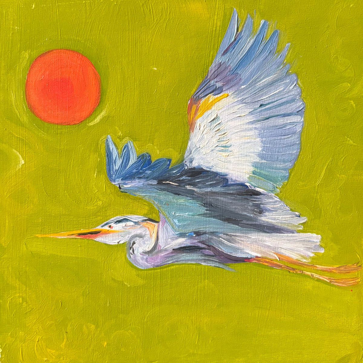 Heron at Sunset 6x6 Oil Painting