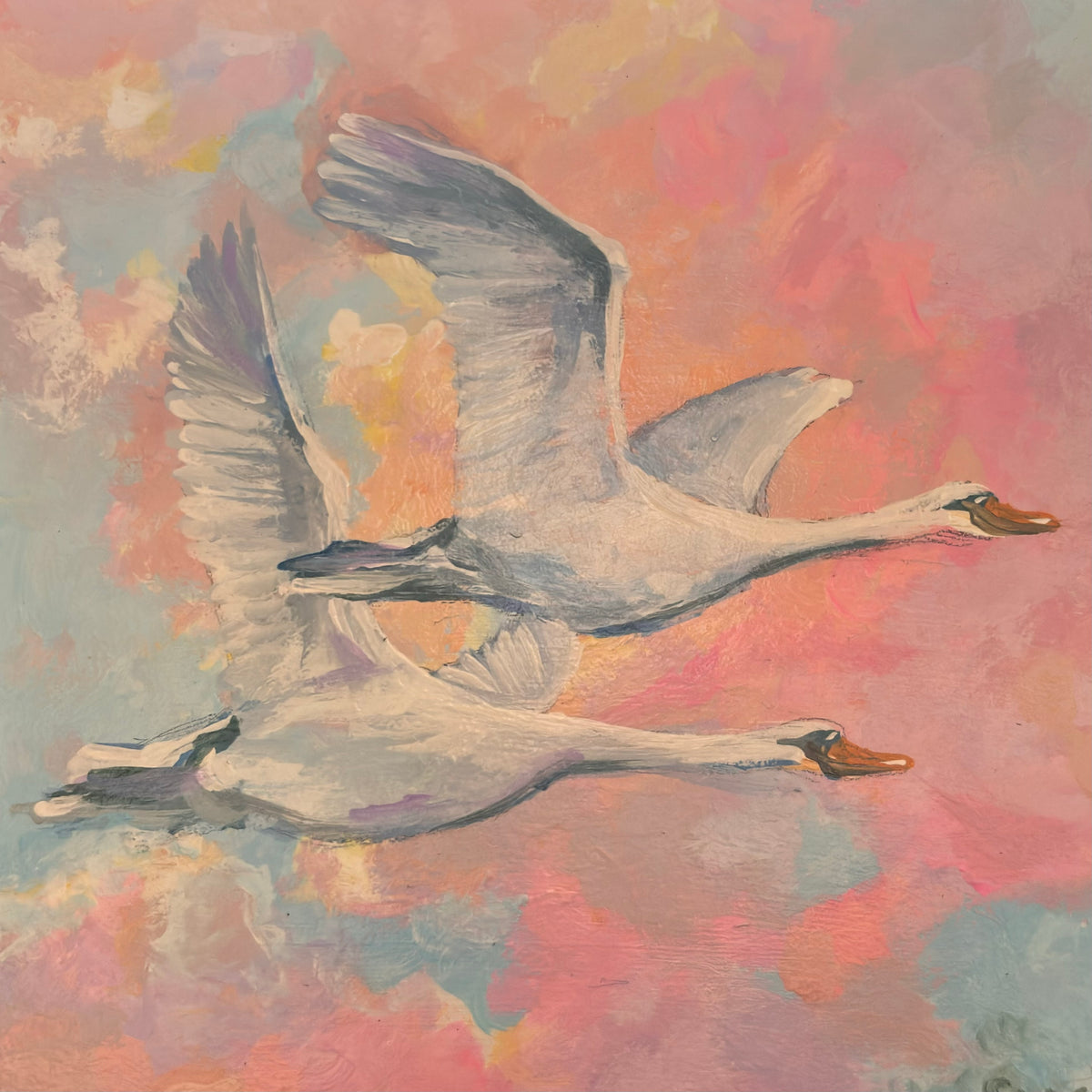 All geese go to heaven 6x6 acrylic painting